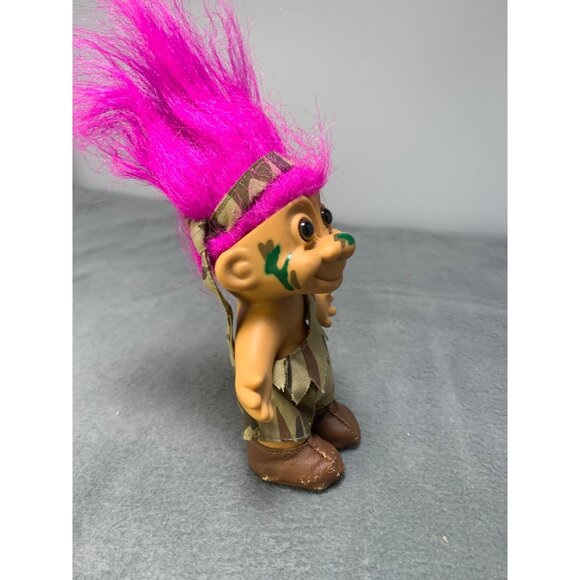Vintage Russ Troll Doll 1980s Camouflage Outfit Pink Hair Collectible Toy - Picture 4 of 8